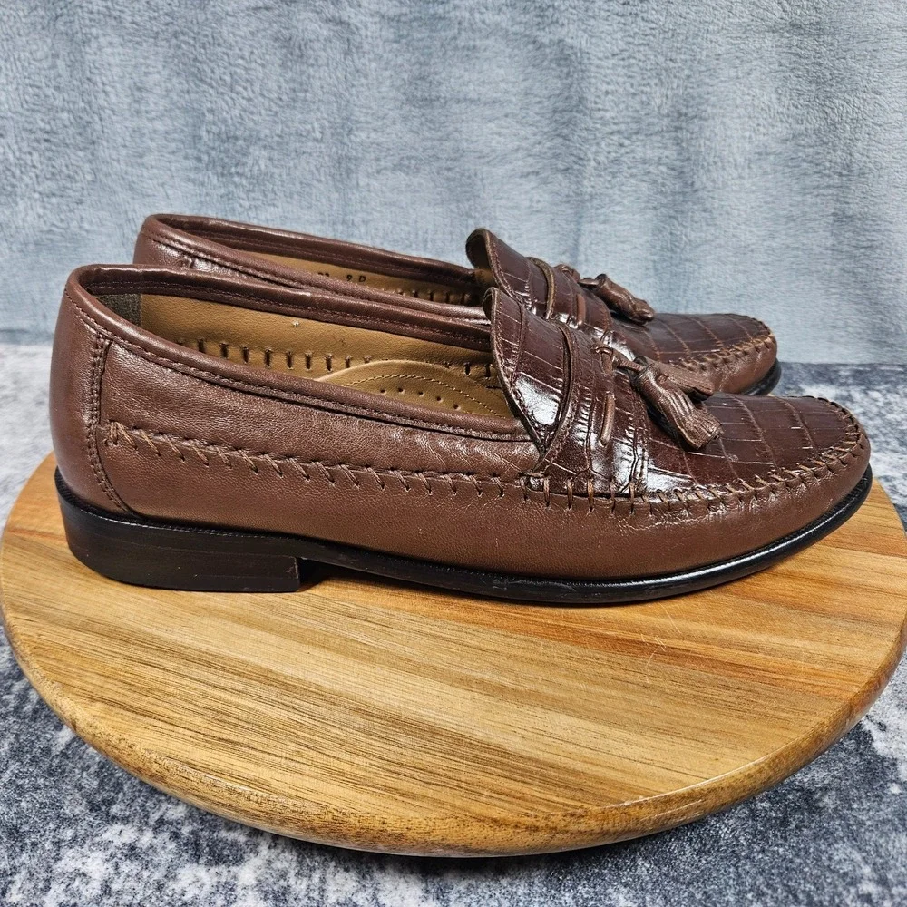 Florsheim Pisa Tassel Loafers Mens 9 D Brown Croc Emboss Leather Slip On Shoes
